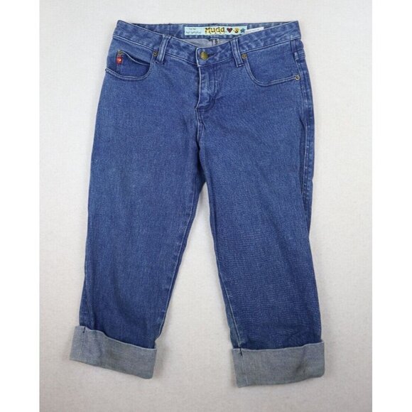 VINTAGE 90S Y2K MUDD WOMEN'S MEDIUM WASH CROPPED CAPRI JEANS - SIZE 3 - Picture 1 of 10